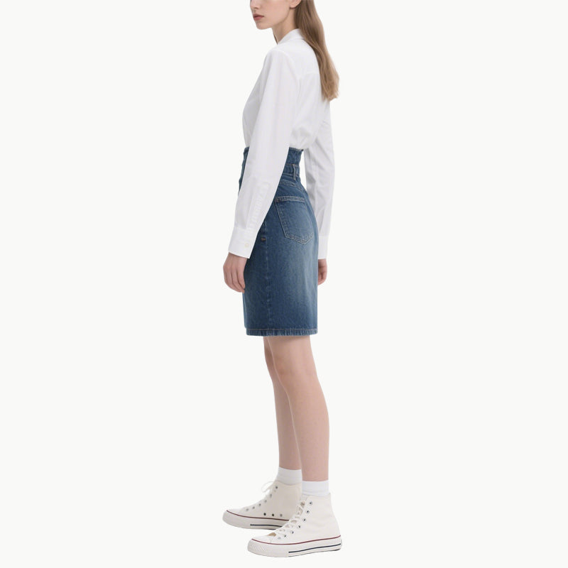 Chic Women's White Shirt & Denim Skirt Set Classic Versatile