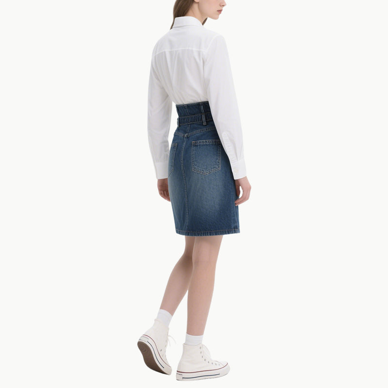 Chic Women's White Shirt & Denim Skirt Set Classic Versatile