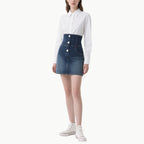 Chic Women's White Shirt & Denim Skirt Set Classic Versatile