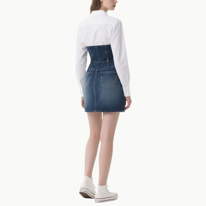 Chic Women's White Shirt & Denim Skirt Set Classic Versatile