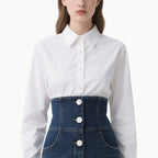 Chic Women's White Shirt & Denim Skirt Set Classic Versatile