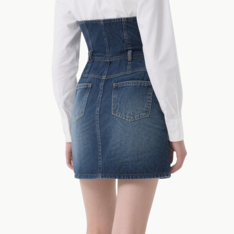 Chic Women's White Shirt & Denim Skirt Set Classic Versatile