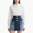 Chic Women's White Shirt & Denim Skirt Set Classic Versatile