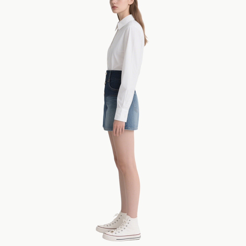Chic Women's White Shirt & Denim Skirt Set Classic Versatile