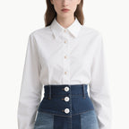 Chic Women's White Shirt & Denim Skirt Set Classic Versatile