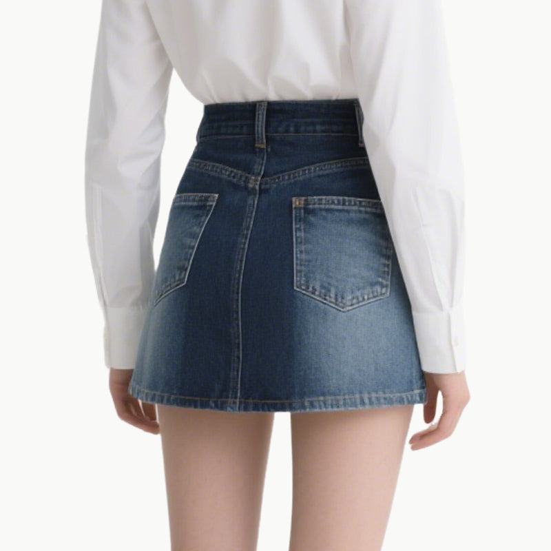 Chic Women's White Shirt & Denim Skirt Set Classic Versatile
