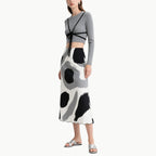Elegant Two Piece Set Cropped Bow-Knot Top & Abstract High Waist Skirt
