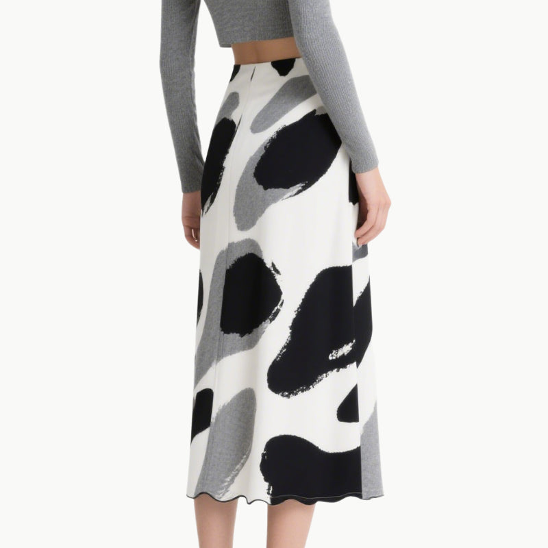Elegant Two Piece Set Cropped Bow-Knot Top & Abstract High Waist Skirt