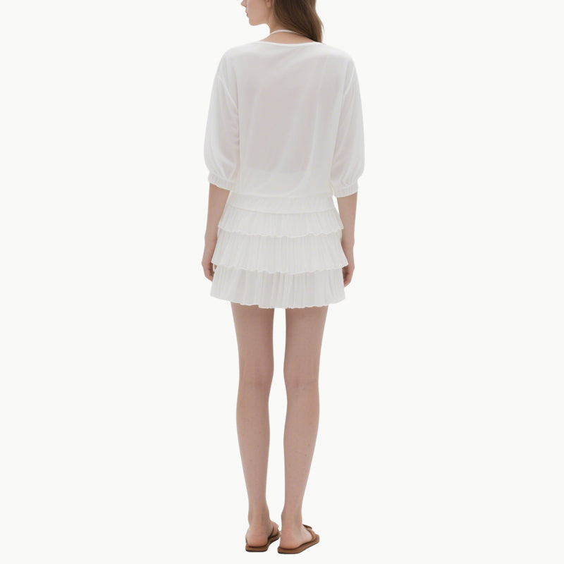 Elegant White Lace Cami & Ruffled Skirt Set