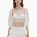 Elegant White Lace Cami & Ruffled Skirt Set