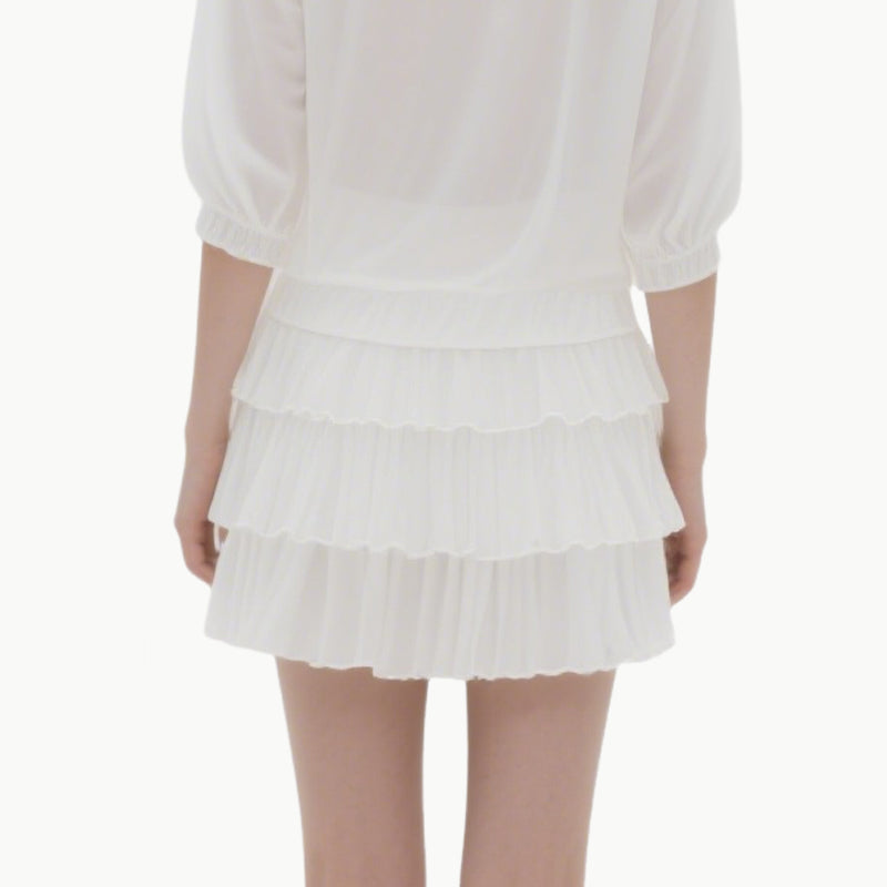 Elegant White Lace Cami & Ruffled Skirt Set