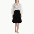 Elegant V-Neck Lantern Sleeve Top & Midi Skirt Set