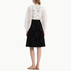 Elegant V-Neck Lantern Sleeve Top & Midi Skirt Set