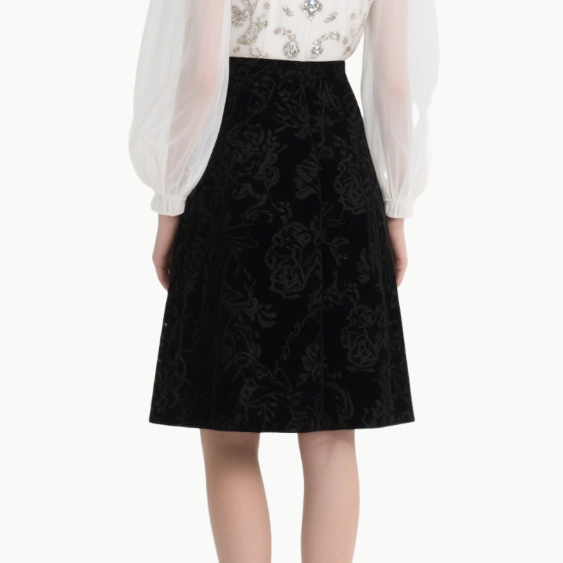 Elegant V-Neck Lantern Sleeve Top & Midi Skirt Set