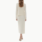 Elegant Striped Knit Cardigan and Midi Skirt Set