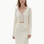 Elegant Striped Knit Cardigan and Midi Skirt Set