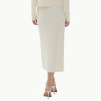 Elegant Striped Knit Cardigan and Midi Skirt Set