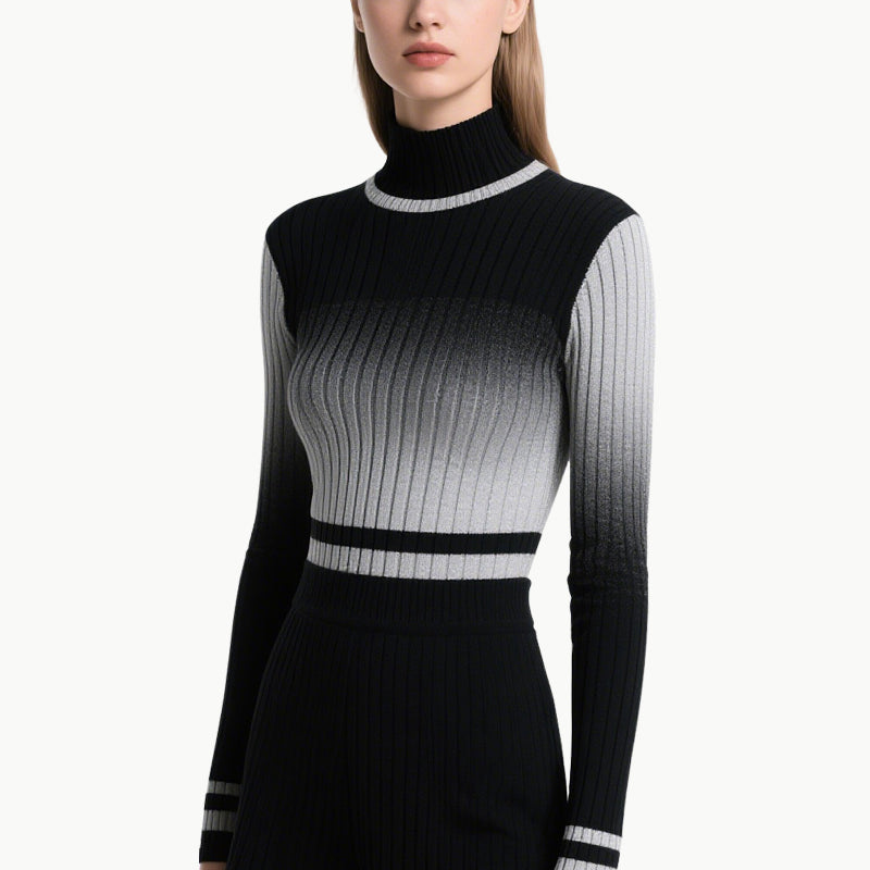Women's Knit Gradient High-Neck Top & Raw Hem Shorts Set