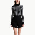 Women's Knit Striped High-Neck Top & Shorts Set Slim Two Piece Outfit