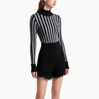 Women's Knit Striped High-Neck Top & Shorts Set Slim Two Piece Outfit