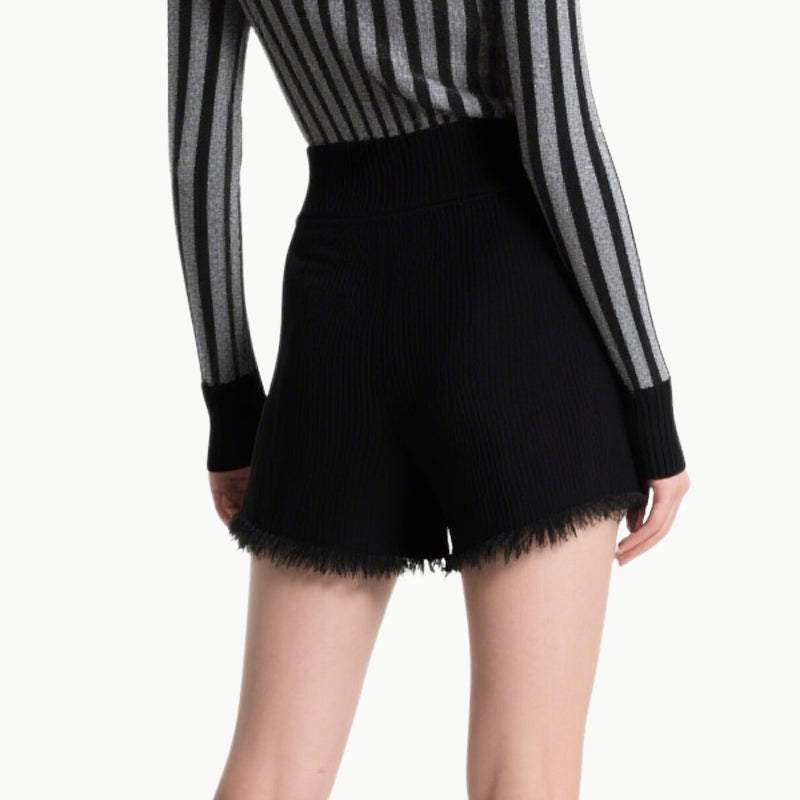 Women's Knit Striped High-Neck Top & Shorts Set Slim Two Piece Outfit