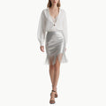 Elegant White Lace Blouse & Silver Sequin Skirt Set