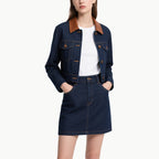 Women's Vintage Denim Two-Piece Set Cropped Jacket & A-Line Skirt