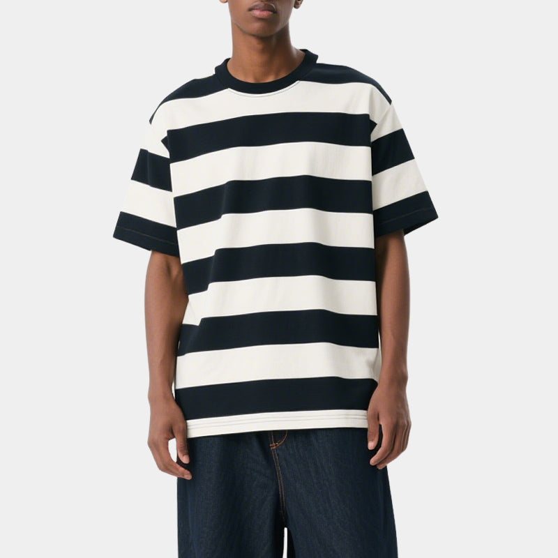 Striped Men's Casual Loose T-shirt Summer Round Neck Breathable Sports Short-sleeved Top