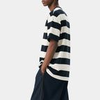 Striped Men's Casual Loose T-shirt Summer Round Neck Breathable Sports Short-sleeved Top