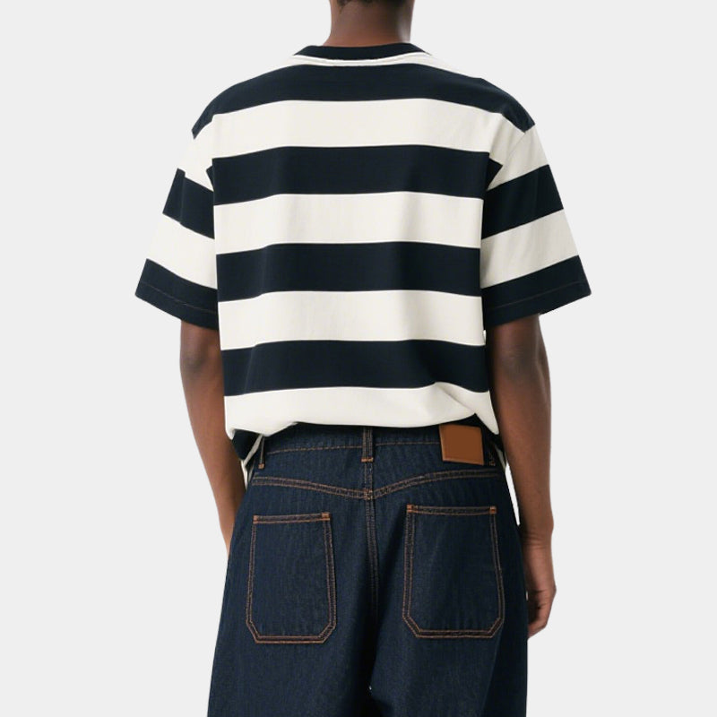 Striped Men's Casual Loose T-shirt Summer Round Neck Breathable Sports Short-sleeved Top