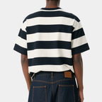 Striped Men's Casual Loose T-shirt Summer Round Neck Breathable Sports Short-sleeved Top