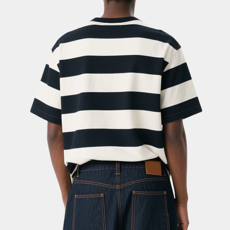 Striped Men's Casual Loose T-shirt Summer Round Neck Breathable Sports Short-sleeved Top