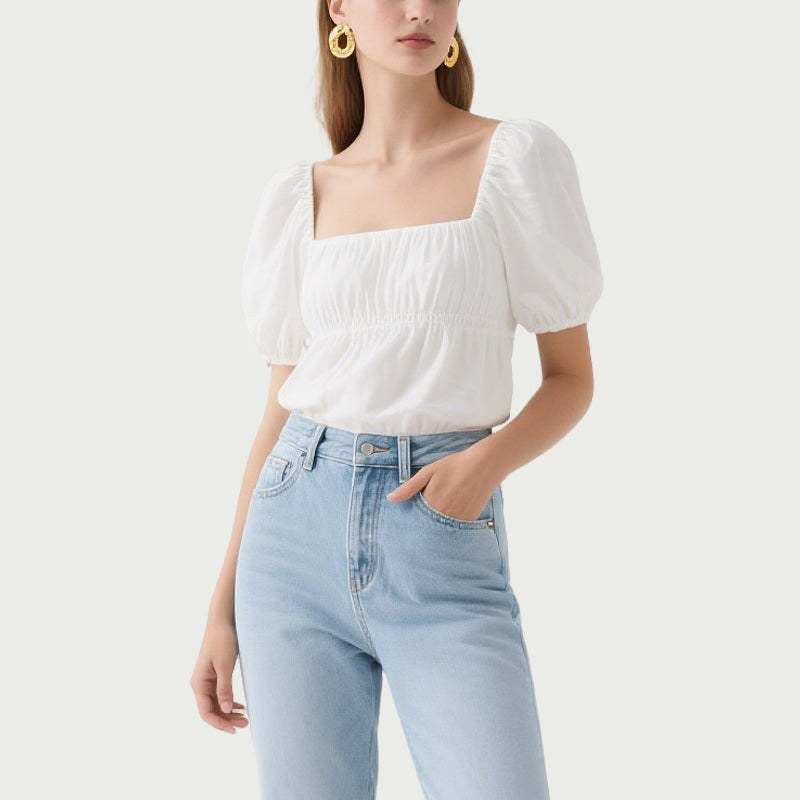 Sweet White Puff Sleeve Short-Sleeved Top