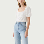 Sweet White Puff Sleeve Short-Sleeved Top