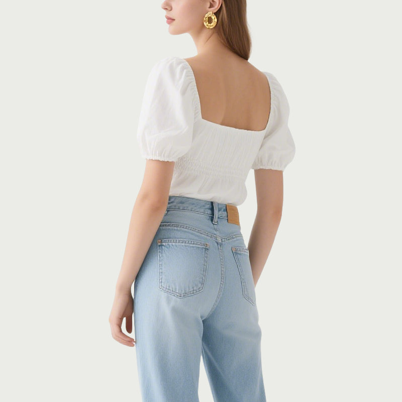 Sweet White Puff Sleeve Short-Sleeved Top