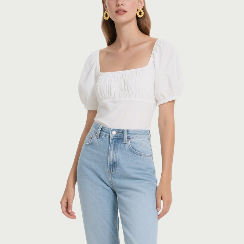 Sweet White Puff Sleeve Short-Sleeved Top