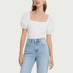 Sweet White Puff Sleeve Short-Sleeved Top