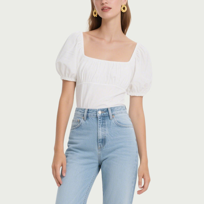 Sweet White Puff Sleeve Short-Sleeved Top