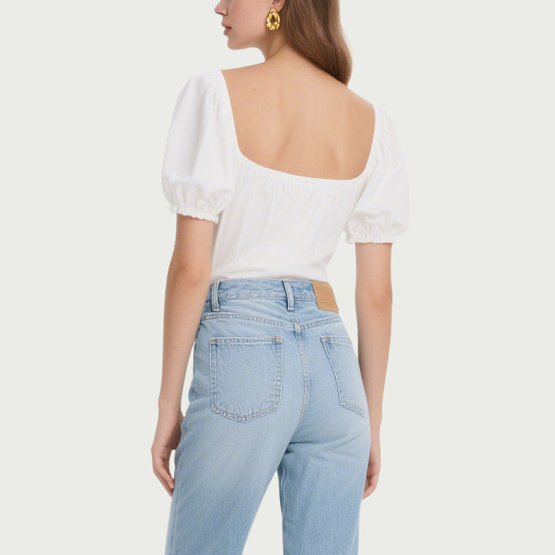 Sweet White Puff Sleeve Short-Sleeved Top