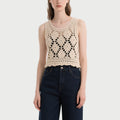 Beige Crochet Sleeveless Crew Neck Top