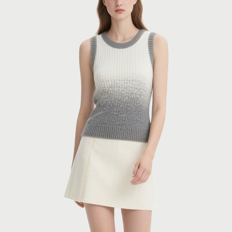 Gray and White Gradient Sequin Knitted Vest