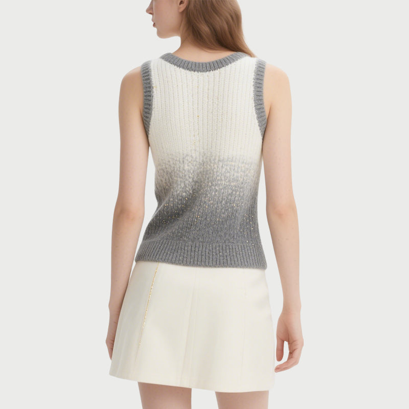 Gray and White Gradient Sequin Knitted Vest