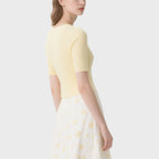 Light Yellow Button Short-Sleeved Crew Neck Knitted Cardigan