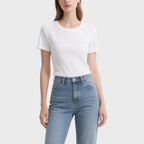 White Ribbed Short-Sleeved Crew Neck T-Shirt