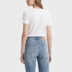White Ribbed Short-Sleeved Crew Neck T-Shirt