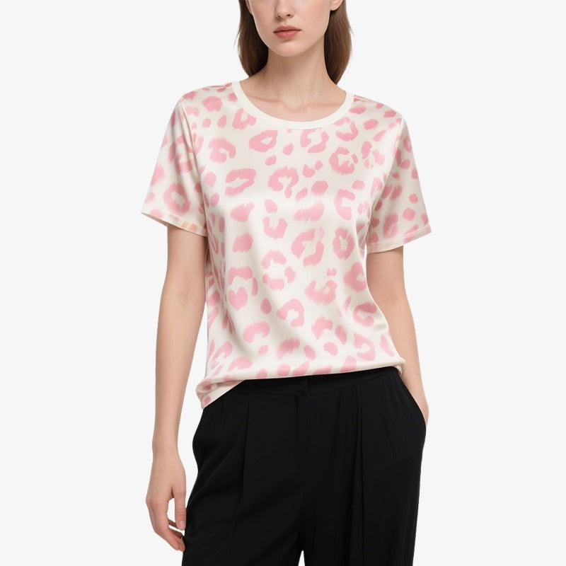 Leopard Print Short-Sleeved Crew Neck T T-Shirt
