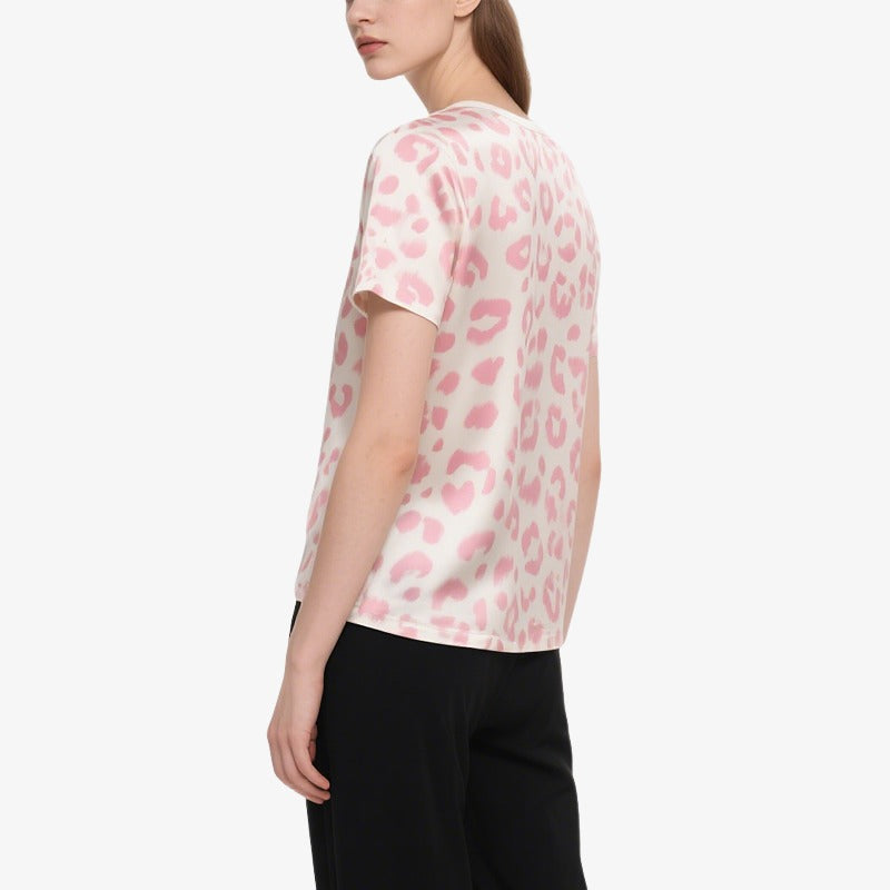 Leopard Print Short-Sleeved Crew Neck T T-Shirt