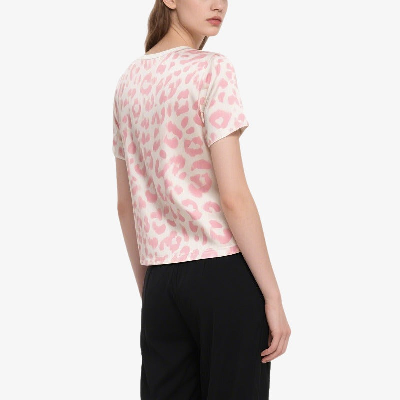 Leopard Print Short-Sleeved Crew Neck T T-Shirt