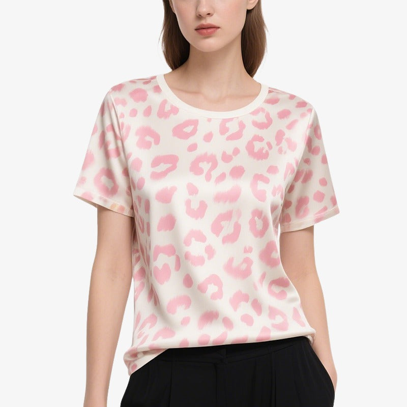 Leopard Print Short-Sleeved Crew Neck T T-Shirt