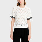 White Hollow Striped Short-Sleeved Sweater